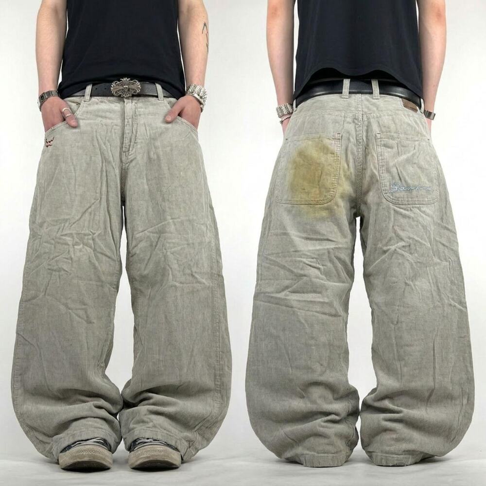 Vintage y2k grunge archive faded cream embroidered skater baggy jeans